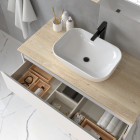 Meuble de salle de bain avec vasque à poser arrondie balea et miroir led stam - blanc - 100cm
