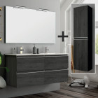 Ensemble meuble de salle de bain 120cm double vasque + colonne de rangement - ebony (bois noir)