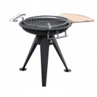 Barbecue à charbon de bois grille inox rotative diamètre 55cm brasier 64 cm tablette bois et crochets