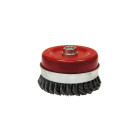 Brosse conique pour meuleuse fil acier torsadé 0.50 mm D. 80 mm M14 pour métal - Décapage extra dur - LEMAN - 530.080V