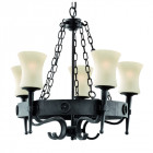 Suspension 5 ampoules cartwheel, en fer forgé noir et verre scavo