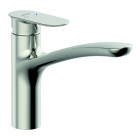 Mitigeur pour evier serie sydney en laiton chromé cartouche en céramique bec pivotant avec limitation de pivotement à 120 ° surface acier pas chrom