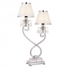 Lampe de table oksana, nickel poli, pampilles cristal, 2 abat-jours blancs