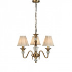 Suspension 3 ampoules polina, laiton antique et cristal, abat-jour beiges