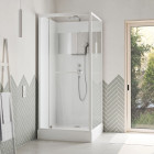 Cabine de douche carrée 90x90cm porte pivotante - Blanche - Bande Effet Miroir - SQUARE STRIPE Aurlane - CAB293