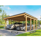 Carport Bois CASTELLANE - 558X555 - Panneau de Fond et Latéraux Intégrés - Toiture en Bois + Feutre Bitumeux - Abris Voiture - 2 Voitures