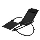 Chaise longue à bascule pliante avec coussin repose-tête amovible et porte-gobelet noir helloshop26 20_0002271