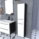 Colonne de salle de bain noir mat 30x35x150 cm avec 2 portes blanches et poignées noir mat Aurlane - PACM048