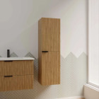 Colonne façade ondulée 35x30x120 cm - 2 portes en MDF décor bois - MILO Aurlane - LAV1067