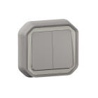 Commande double interrupteur ou poussoir plexo complet encastré gris (069815l)