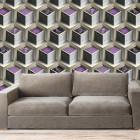 Papier peint intissé vinyle - Effet 3D - Modèle cube violet