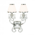 Applique oksana, nickel poli, pampilles cristal, 2 abat-jours blancs