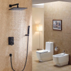 Douche de pluie fixée au mur noir et ensemble de douche avec douchette en laiton massif 250 mm