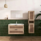 Ensemble meuble de salle de bains 80 cm et colonne - Décor bois et cannage - APOLLINE Aurlane - PACM916