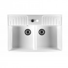 Evier céramique timbre d'office 2 bacs retro blanc sarreguemines