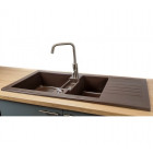 Evier  encastrable céramique soft taupe 2 bacs+egouttoir sarreguemines