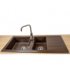 Evier  encastrable céramique soft taupe 2 bacs+egouttoir sarreguemines
