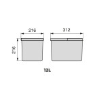 Bac de tri sélectif pour tiroirs de cuisine Recycle Hauteur 216mm, 1x12litres, Plastique gris anthracite