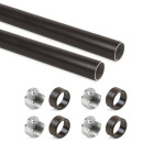 Lot de 2 tringles de penderie rondes D.28mm longueur 0.75m avec supports, Aluminium et Zamak, Peint en moka