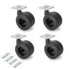 Lot de 4 roulettes Hole avec plétine de montage, diamètre 65mm, Acier, Peint en noir et Plastique