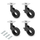 Lot de 4 roulettes Hole 2 avec plétine de montage, diamètre 60mm, Acier et Plastique, Peint en noir