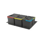 Kit poubelle de tri sélectif pour tiroir de cuisine avec socle Recycle hauteur 216mm, 2x12litres, 2x6litres, module 800mm, Plastique gris anthracite