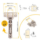 Lot de 20 charnières droites X91 à fermeture amortie avec embases de montage mixtes, Diamètre 5x9.5mm, Hauteur 0, Acier, Nickelé