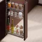 Porte-bouteilles extractible SupraMax avec fermeture à amortie, gauche, 3 plateaux, module 150mm, Acier, Chromé Porte-bouteilles extractible SupraMax avec fermeture à amortie, gauche, 3 plateaux, module 150mm, Acier, Chromé