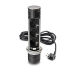 Multiconnecteur Vertikal Push 60, diamètre 60 mm, 3 prises de type Schuko, 1 USB de type A, 1 USB de type C, Acier et plastique, Acier inoxydable