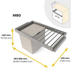 Kit de porte-pantalon à 7tringles, panier et rack ajustable Quartz pour armoires, glissières extension totale et à fermeture douce, Module 90cm, Finition Titane