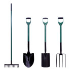 Garden lot d'outils de jardinage   -    pelle ronde + fourche à bêcher + bêche + râteau