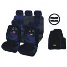 Housse de siège auto sport racing bleu et noir 16 pièces