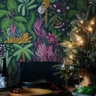 Papier peint jungle tropicale avec des singes et des tigres - TIGER++