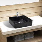 Vasque carrée à trou pour robinet céramique Noir pour salle de bain