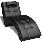 Vidaxl chaise longue avec oreiller cuir synthétique noir
