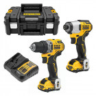 Pack perceuse visseuse à percussion + visseuse à chocs brushless 12v lithium 2x3.0ah avec coffret t-stak ii