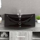 Lavabo rectangulaire en céramique noir de luxe avec trop-plein et trou
