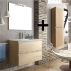 Ensemble meuble de salle de bain 70cm simple vasque + colonne de rangement - bambou (chêne clair)