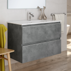 Meuble de salle de bain 70cm simple vasque - 2 tiroirs - sans miroir - balea - ciment (gris)