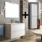 Ensemble meuble de salle de bain 100cm simple vasque + colonne de rangement - hibernian (bois blanchi)