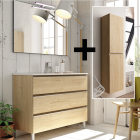 Ensemble meuble de salle de bain 80cm simple vasque + colonne de rangement palma - bambou (chêne clair)
