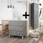 Ensemble meuble de salle de bain 70cm simple vasque + colonne de rangement palma - ciment (gris)