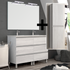 Ensemble meuble de salle de bain 120cm double vasque + colonne de rangement palma - hibernian (bois blanchi)