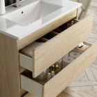 Ensemble meuble de salle de bain 100cm simple vasque + colonne de rangement palma - bambou (chêne clair)