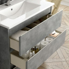 Meuble de salle de bain 80cm simple vasque - 2 tiroirs - sans miroir - balea - ciment (gris)