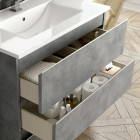 Meuble de salle de bain simple vasque - 3 tiroirs - palma et miroir led veldi - ciment (gris) - 100cm