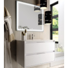Meuble de salle de bain simple vasque - 2 tiroirs - iris et miroir led veldi - blanc - 80cm