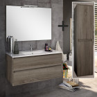 Ensemble meuble de salle de bain 80cm simple vasque + colonne de rangement iris - britannia (chêne foncé)
