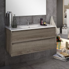 Meuble de salle de bain 80cm simple vasque - 3 tiroirs - sans miroir - iris - britannia (chêne foncé)