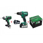 Pack 2 machines perceuse visseuse + visseuse a choc 18v 5ah hitachi kc18dbsl